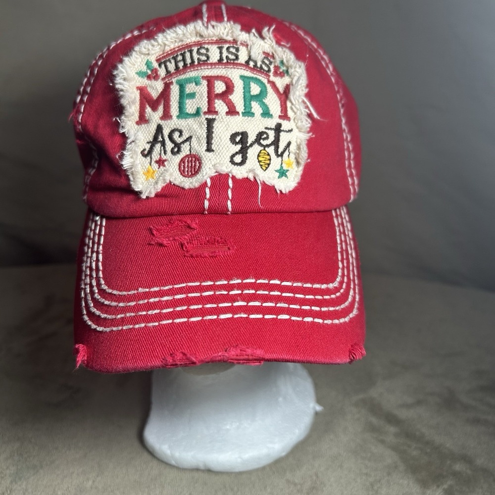 KBethos Vintage Christmas Hat Red Merry Embroidered Distressed Strapback Cap